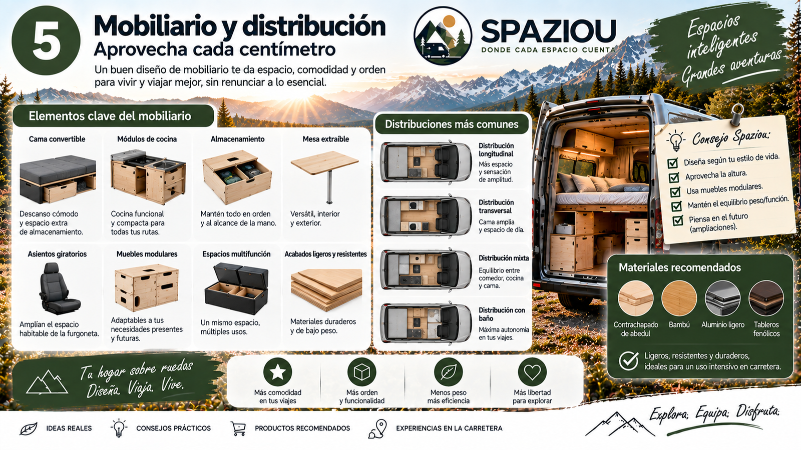 Sistema de agua para una furgoneta camper con depósito, bomba y grifo