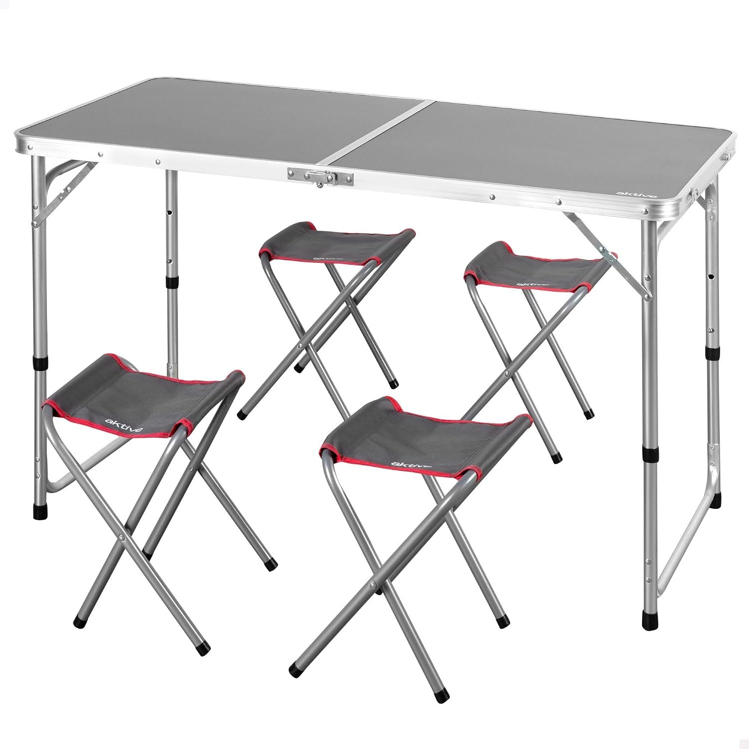 AKTIVE mesa de camping 120 x 60 cm con cuatro taburetes para camper