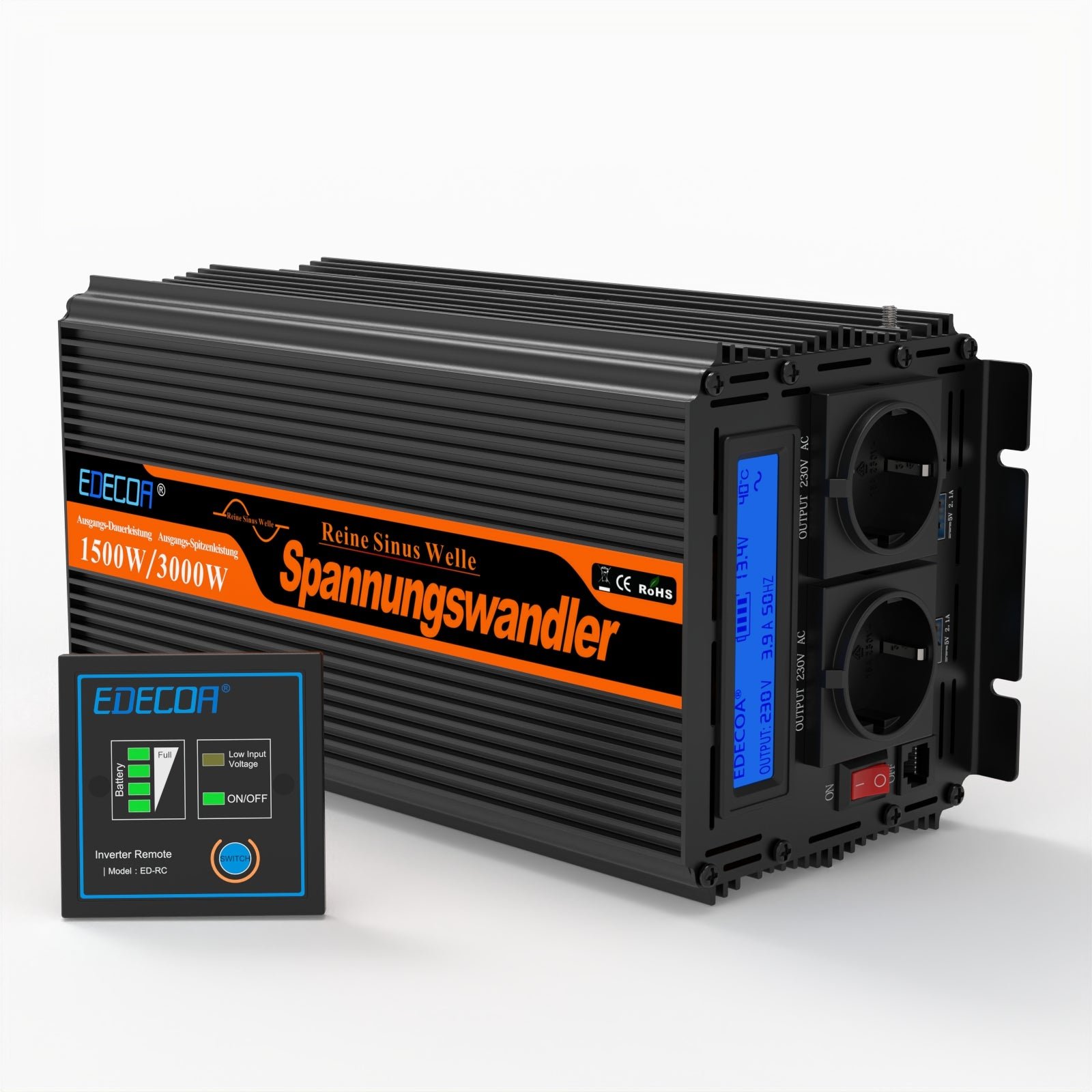 Inversor EDECOA 1500W de 12V a 230V para camper