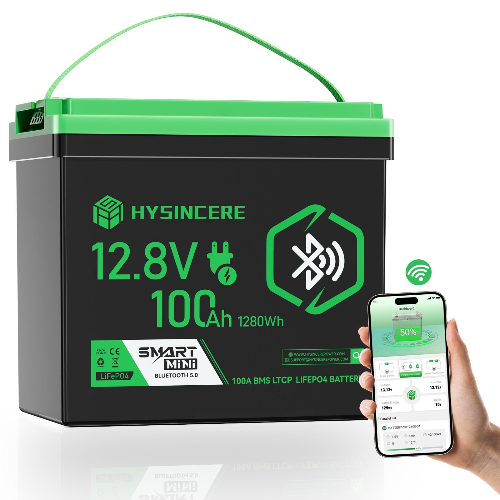 HYSINCERE Mini LiFePO4 12 V 100 Ah con Bluetooth para camper