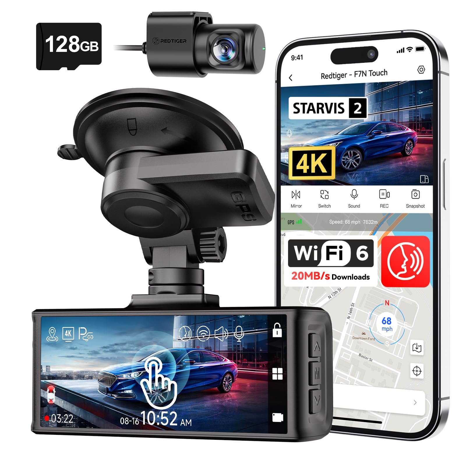 REDTIGER F7N Touch dashcam 4K con cámara trasera para camper