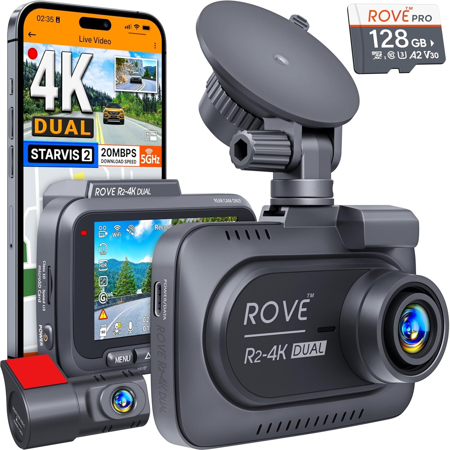 ROVE R2-4K Dual dashcam delantera y trasera para camper