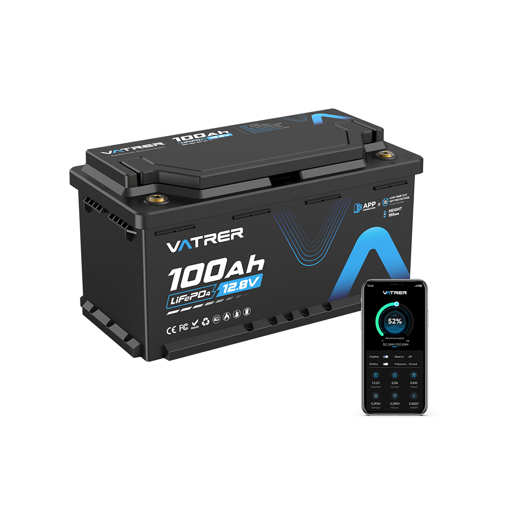 VATRER Power LiFePO4 12 V 100 Ah H190 con Bluetooth para camper